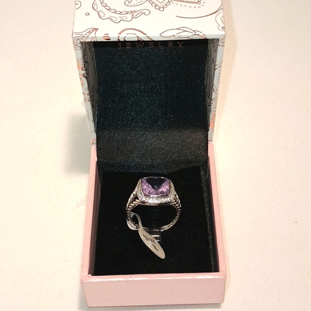 PEERMONT SILVER PLATED AMETHYST RING